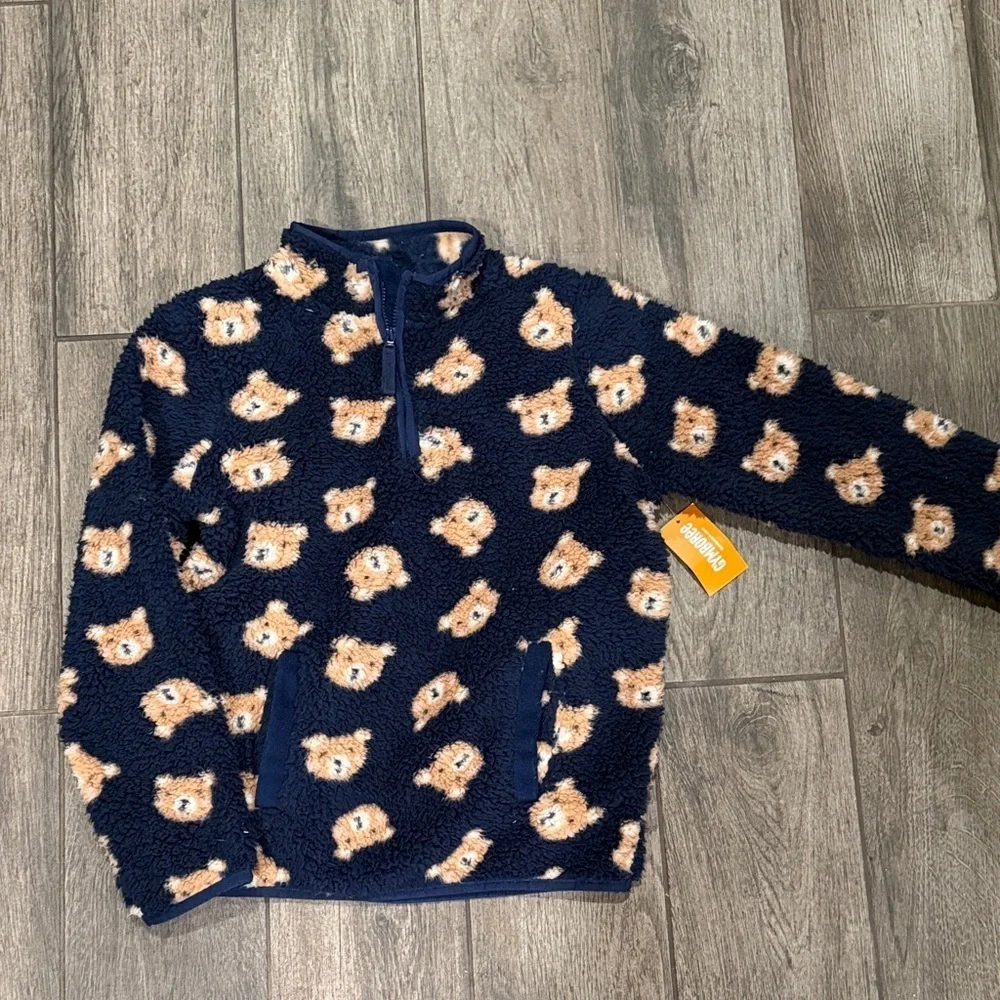 NWT Navy Sherpa Teddy Bear Half Zip Fleece Pullover